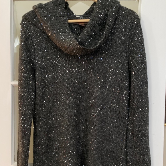 Victor Alfaro Sequin sweater charcoal Gray detachable cowl size Large - Picture 1 of 10